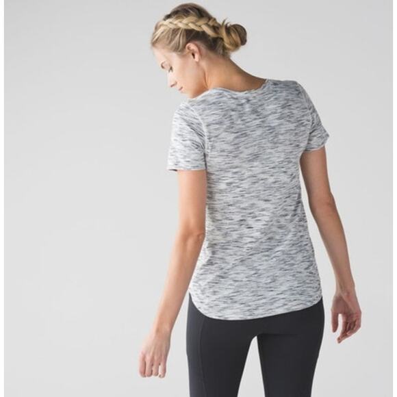 Lululemon What The Sport Tee Tiger Space Dye Black White V-Neck Shirt Size 6 - Picture 6 of 10